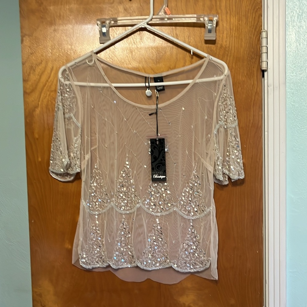 Sequined, elegant, special occasion, see through top. NWT - Picture 3 of 6